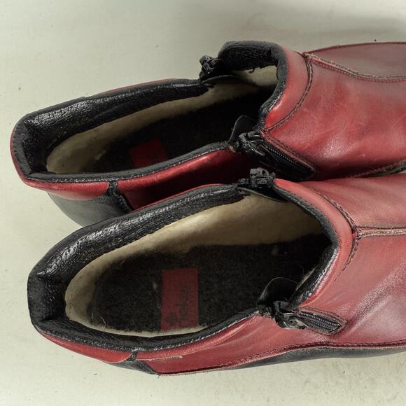 Rieker Ankle Boots Women 9 Burgundy Black Leather Slip-On Side Zip Comfort Shoes - Picture 9 of 10